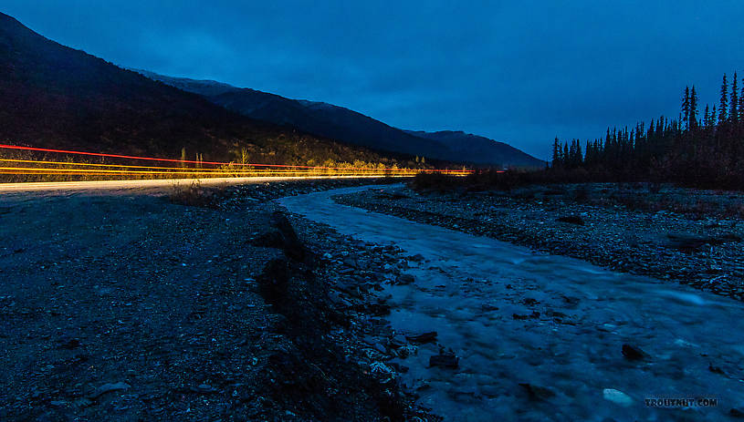 Light trails from a passing truck seen from my evening car camp along the Dietrich.