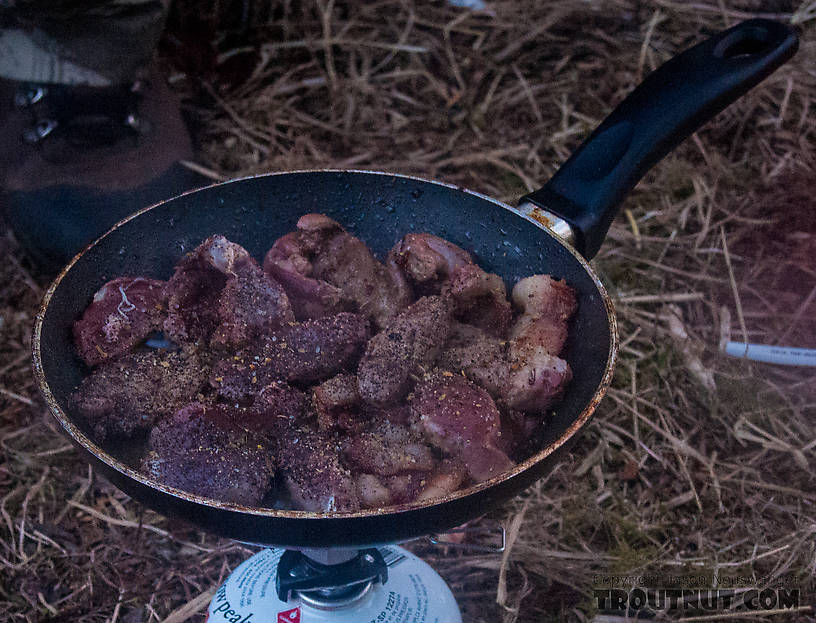 Bear backstraps & bacon... a great dinner in camp! From Prince William Sound in Alaska.