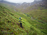 Steep descent from the second pass From Clearwater Mountains in Alaska.