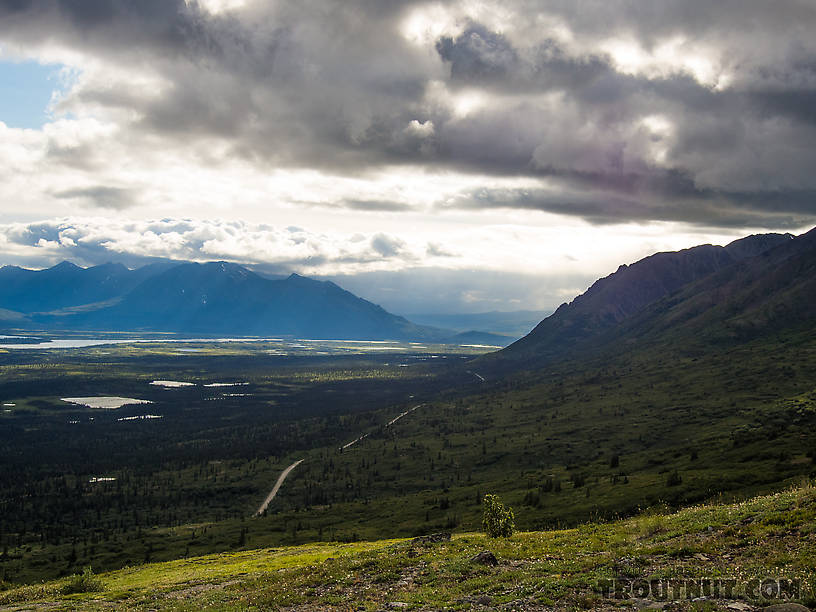 Denali Highway back in view after hiking 19 miles. From Clearwater Mountains in Alaska.