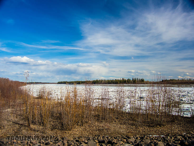 Ice piled up on the Tanana From the Tanana River in Alaska.