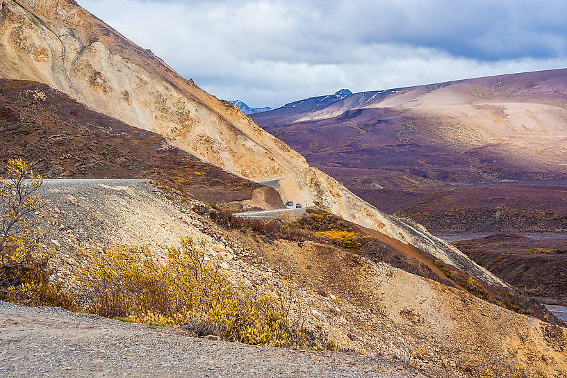 Road through Polychrome Pass From Denali National Park in Alaska.