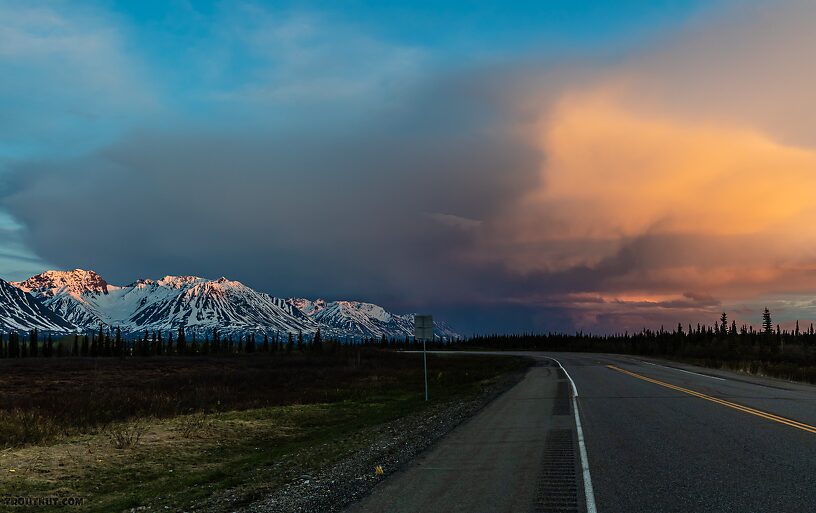 Storm view south of Broad Pass From Parks Highway in Alaska.