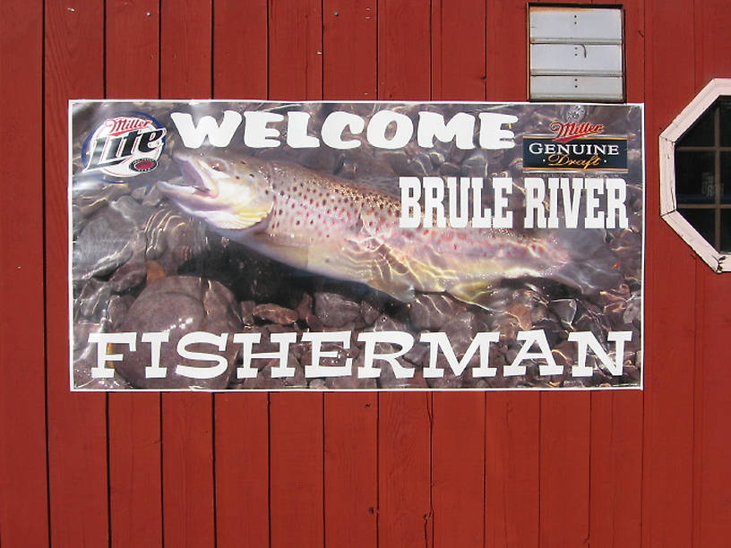 My frequent fishing partner Brad Bohen spotted and photographed this beer poster in Brule, WI.  He's got a good eye for trout, and this one looked familiar.  Sure enough, it's a 15 incher I caught on the Beaverkill in the Catskills in August 2004 on an emergent sparkle pupa.  I posted it here. From Brule, WI in Wisconsin.