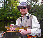 This fun little brown trout was one of many caught during an evening of excellent caddisfly activity. From the Bois Brule River in Wisconsin.