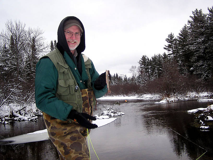 This little brookie is my dad's first trout on a fly.  It came on opening day of the 2004 early season for trout in Wisconsin. From the Mystery Creek # 19 in Wisconsin.