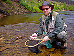 Here's my first arctic grayling, about 8 inches long.  I was just thrilled to have caught my first grayling; I had no idea I would go on to catch 25 more (mostly larger), and that the next day would make this one look slow! From the Chatanika River in Alaska.