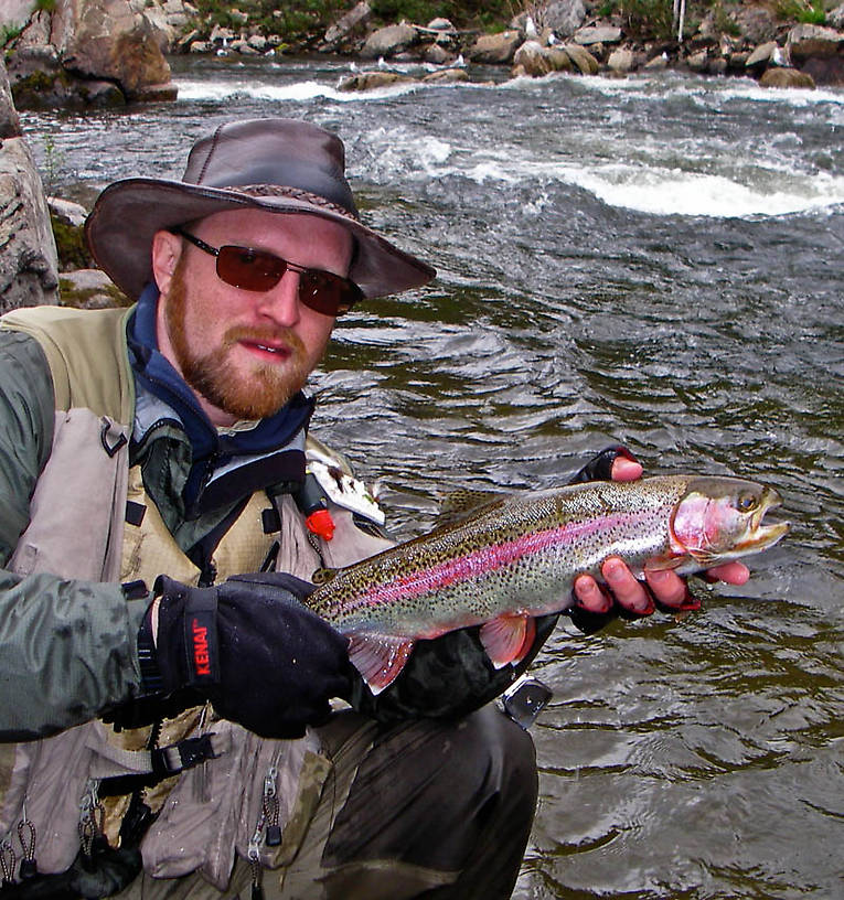 This is my biggest and certainly best stream-resident rainbow to date, a wild 19-incher pulled from a Class III-IV rapids.  It's also the first fish ever to take me into my backing. From the Gulkana River in Alaska.