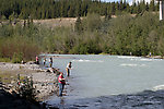 The lack of access on this large river makes combat fishing the norm for anyone who hasn't planned ahead and got a permit from the native tribe controlling the land above the river.  It's a choice between this and trespassing.  I fished for about 20 minutes before I got tired of it and headed to a different stream. From the Klutina River in Alaska.