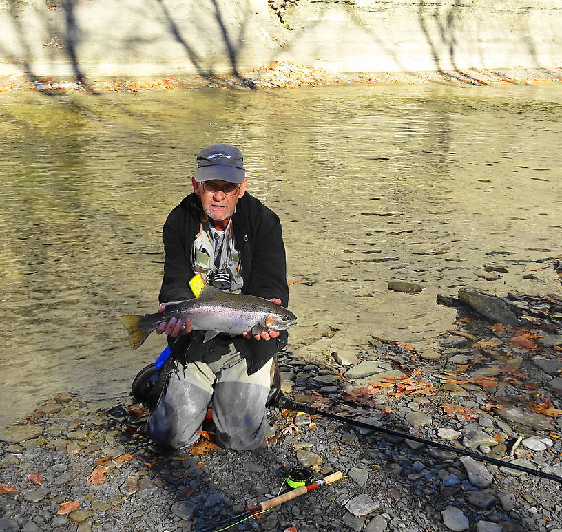 Another strong hen.  This fish just would not quit and besides running almost into the backing it took me a good ten minutes to slide it up on the gravel.