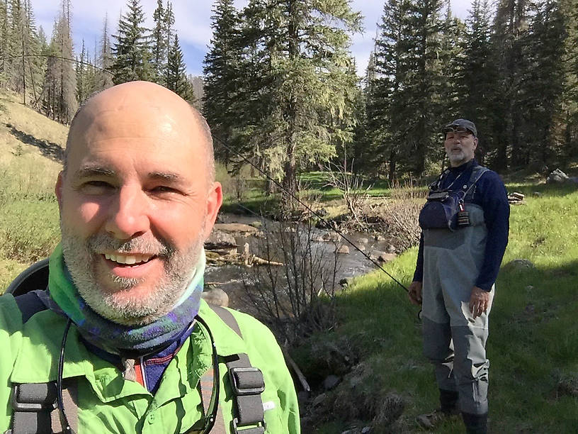 After spending the day fishing about two miles of the West Fork, we stopped for a photo, and then started the three mile hike out of the canyon.  To say the hike back wasn't easy would be a bit of understatement.  At the elevation it was hard to catch our breath at times.  Then we had to cook dinner back at camp and crawl into our sleeping bags in 42 degree weather with the wind howling.  I won't forget that day anytime soon, not would I trade it for anything.  We slept pretty well, except for a few times waking up gasping for oxygen in the thinner air, or pulling the sleeping bag over our heads to warm back up.