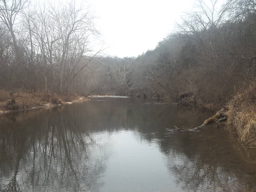 The glassy waters of the Current a short distance below camp