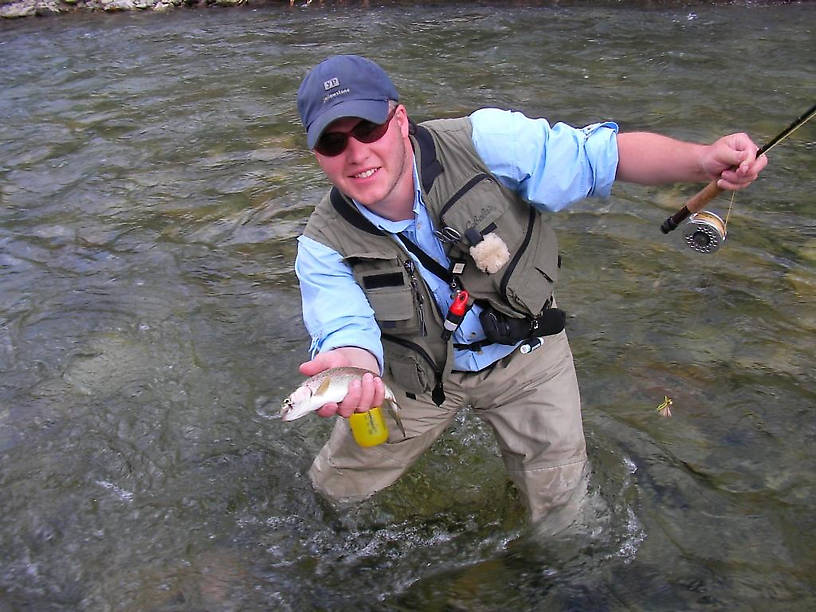 Missed this nice rainbow half a dozen times before I figured him out.  He took my #14 red copper john dropper and made my day.