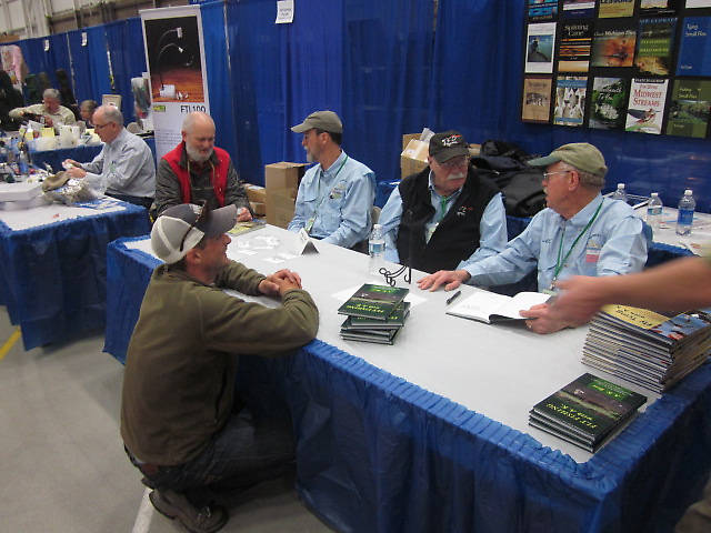 The big fish these five guys have hassled is incredible...That's Alex squat down in front talking with AK...Alex is a guide friend of mine I have known since he was a young man from up on the Au Sable...He's tan because he is fresh from guiding in Arkansas...He sent me pics of 11lb Browns caught at midnight on white bellied-mice patterns...Back there, talking with Ed Engle, is another friend Charlie...He is a wonderful tier and night fisherman second to none... 