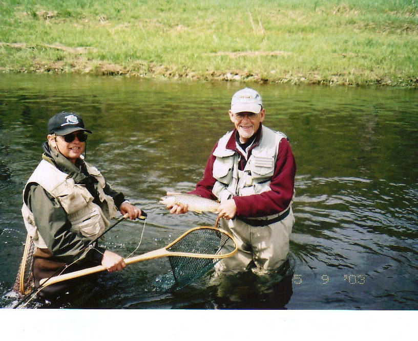 Saw this fish rising in a tailout as we drifted downstream, dropped anchor in pretty swift, but shallow, water.  Waded into position andon the second cast this 16" brown ate the fly.