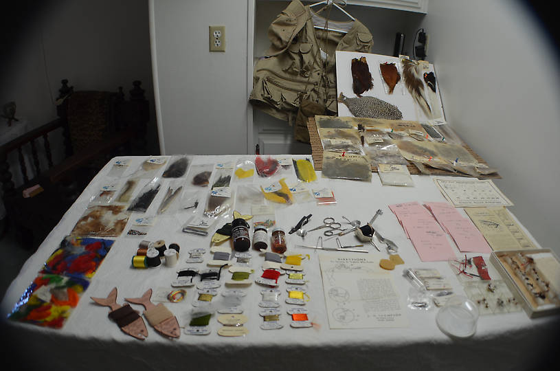 This is the lot of stuff to sell. Some of the feathers were obviously no good so I tossed them. The feathers flat on the table were in his fly tying tackle box. 