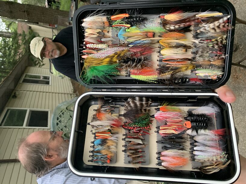 Todd was so impressed by my "classic wets and streamers" box (yes, I tied all of them) he snapped a pic with Joe & I in the background