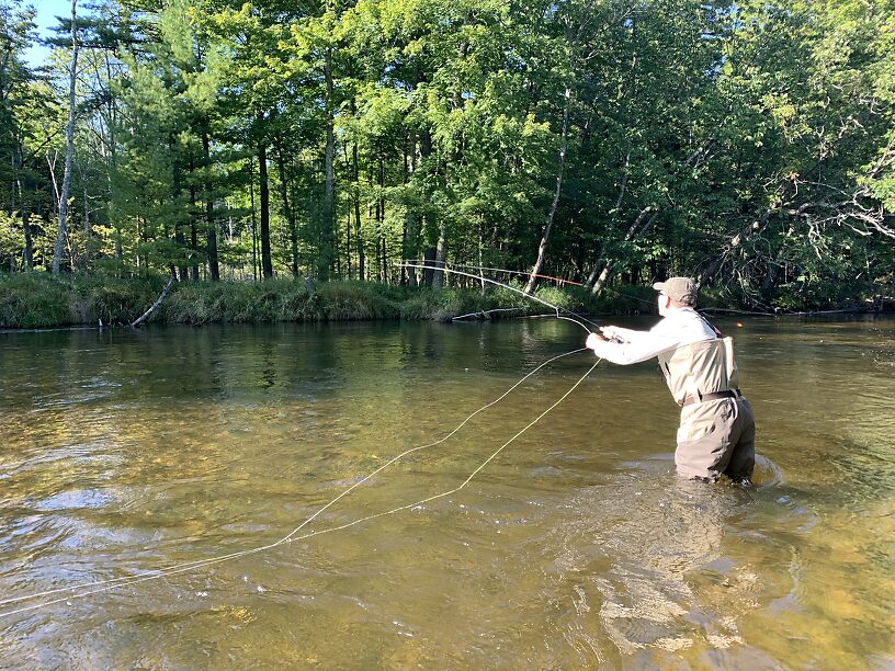 Joe continues to perfect his casting technique, here with a nymph/indicator set-up