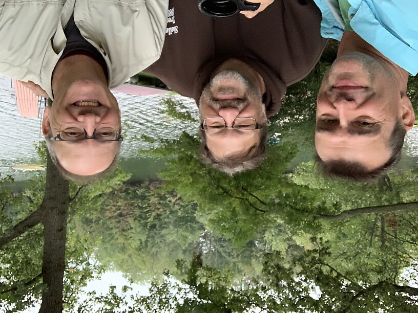 Once again, "The Three Amigos" at Todd's cottage with Cowden Lake in the background